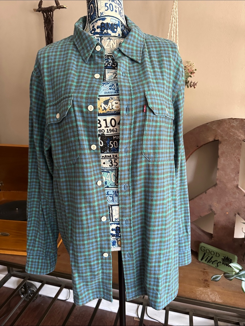 Levi's Teal and Gray Flannel Shirt